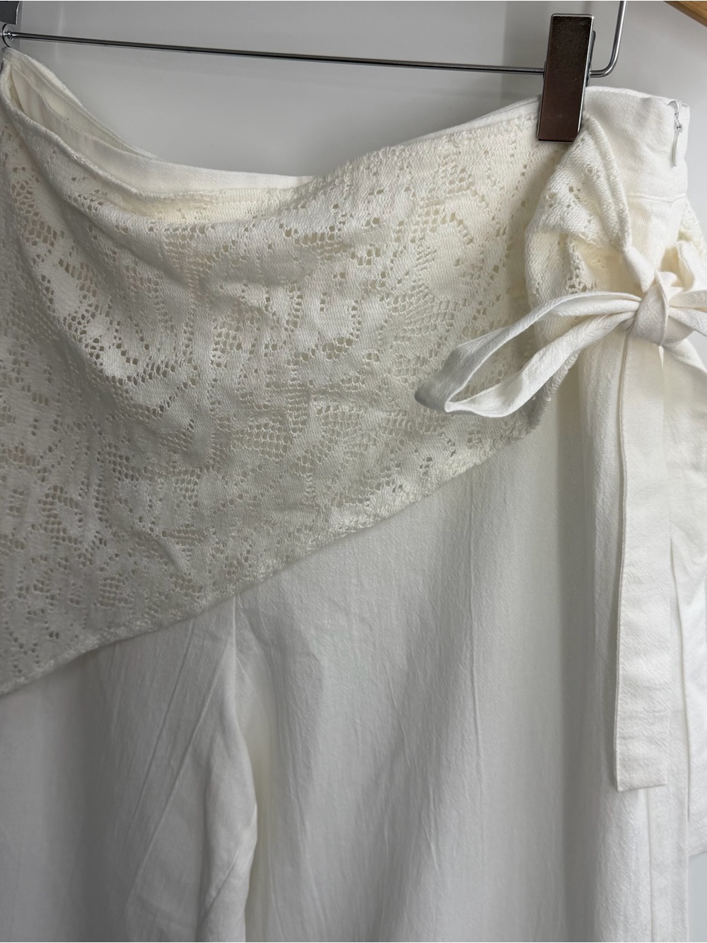Zara Blogger Favourite White Wide Leg Pants with Lace Scarf Belt - Picture 9 of 12